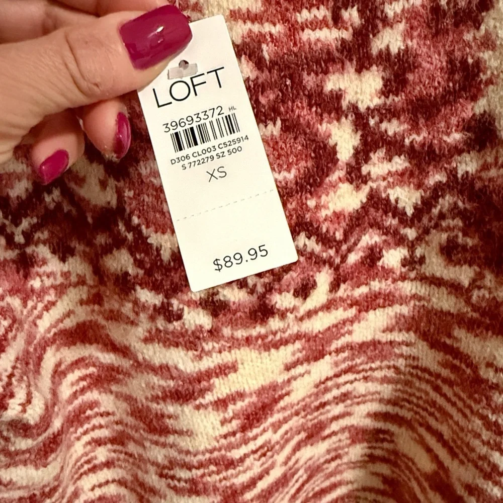 NWT LOFT Burgundy and Cream Cowl Neck Sweater​ - XS